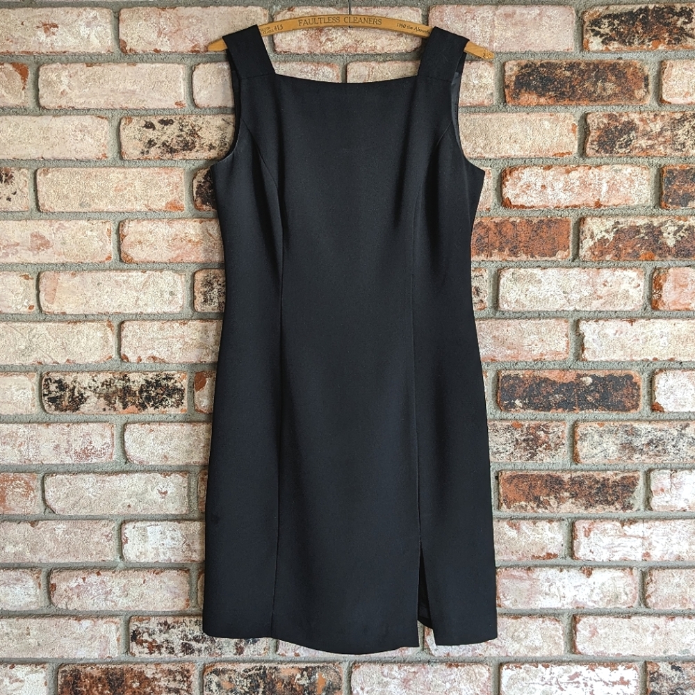 ◼️ Virgo Square Neck Black LBD Cowl Back Knee Length Black Dress 6P